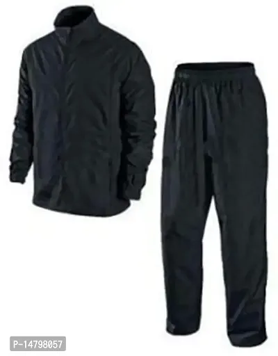 Unisex Stylish Raincoat With Hoods And Side Pocket 100 Per Waterproof Rain Suit For Men Women Black-thumb0