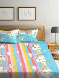 Neekshaa Kids Printed Elastic Fitted Cotton Double Bedsheet with Two Pillow Covers_Size-72x78+8 inches (Unicorn Design)-thumb1