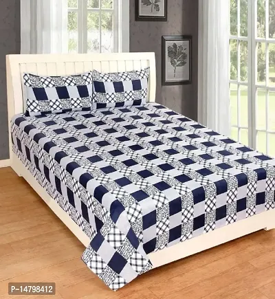 Neekshaa 3D Polycotton Double Bed bedsheet with Two Pillow Cover_Size-90 * 90 inch (Blue Block Design)