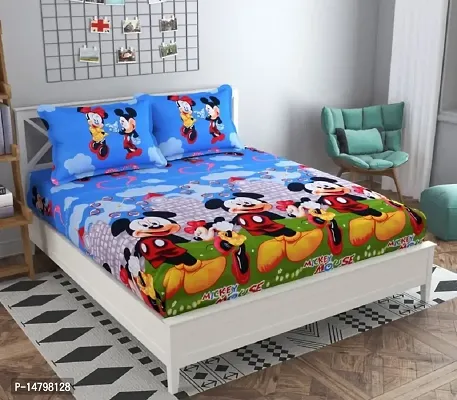 3D Polycotton Double Bed Bedsheet With Two Pillow Covers Size 90 X 90 Inch Micky Moudesign-thumb0