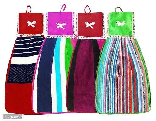 Neekshaa Double Sided Printed Soft Cotton Hanging Hand Towel, Napkin for Wash and Kitchen Basin (Multicolor) - Pack of 4