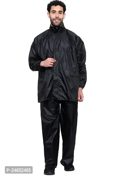 Neekshaa Raincoat for Men Waterproof Raincoat with Hood Raincoat for Men Bike Rain Suit Rain Jacket Suit with Storage Bag Size-L (Black)-thumb0