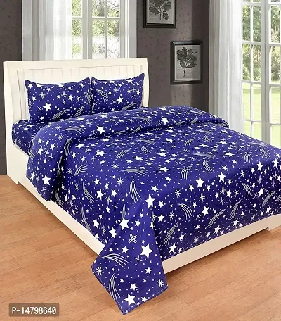 Neekshaa 3D Polycotton Double Bed bedsheet with Two Pillow Cover_Size-90 * 90 inch (Blue Star Design)