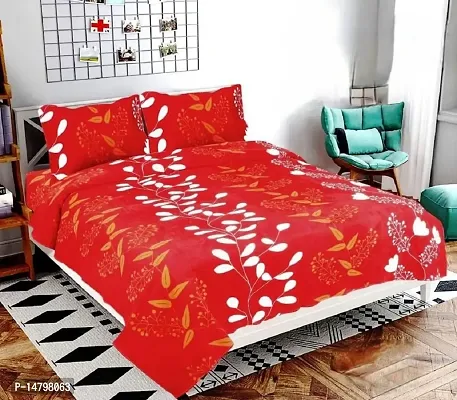 Neekshaa 3D Polycotton Double Bed Bedsheet with Two Pillow Covers_Size-90 * 90 inch (Red Leaf Design)
