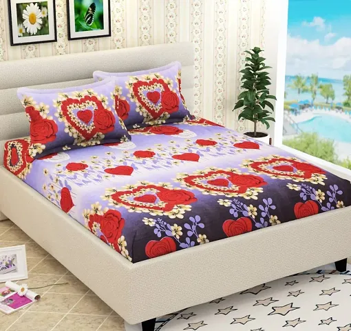 Neekshaa 3D Polycotton Double Bed Bedsheet with Two Pillow Covers_Size-90 * 90 inch