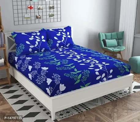 Neekshaa 3D Polycotton Double Bed Bedsheet with Two Pillow Covers_Size-90 * 90 inch (Dark Blue Design)