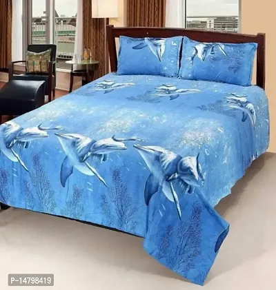 Neekshaa 3D Polycotton Double Bed bedsheet with Two Pillow Cover_Size-88 * 88 inch (Dolphin Design)-thumb0