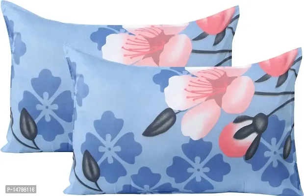 Neekshaa 200 TC Cotton Double Bed Printed Bedsheet with Two Pillow Covers_Size-90*90 inch (Blue Flower Design)-thumb2