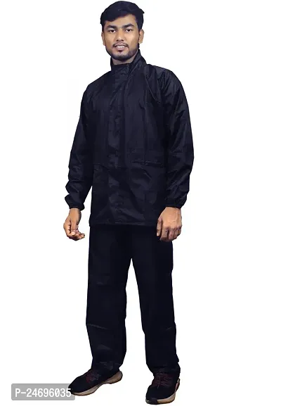 Neekshaa Men Rainwear Men Raincoat Set Coat with Pant Waterproof with Adjustable Hood Rainsuit Size-XL (Blue)-thumb2