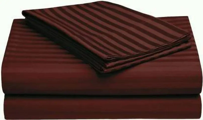 Neekshaa 300 TC Satin Double Bedsheet, Satin Stripes/Lining Stripes Double Bedsheet with Two Pillow Covers