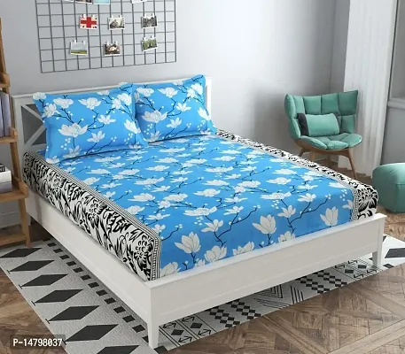 Neekshaa 3D Polycotton Double Bed Bedsheet with Two Pillow Covers_Size-90 * 90 inch (Blue  Black Border Design)