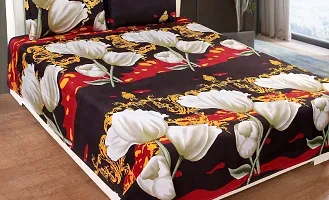 Neekshaa 3D Polycotton Double Bedsheet with Two Pillow Cover_Size-90 * 90 inch (Brown Flower Design)-thumb1