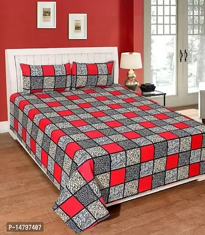 Neekshaa 3D Polycotton Double Bed bedsheet with Two Pillow Cover_Size-90 * 90 inch (Black and Red Block Design)