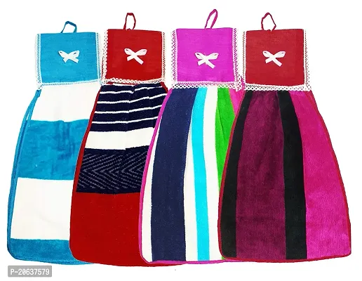 Neekshaa Double Sided Printed Soft Cotton Hanging Hand Towel, Napkin for Wash and Kitchen Basin (Multicolor) - Pack of 4