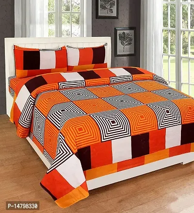 3D Polycotton Double Bed Bedsheet With Two Pillow Cover Size 90 X 90 Inch Orange Box Design
