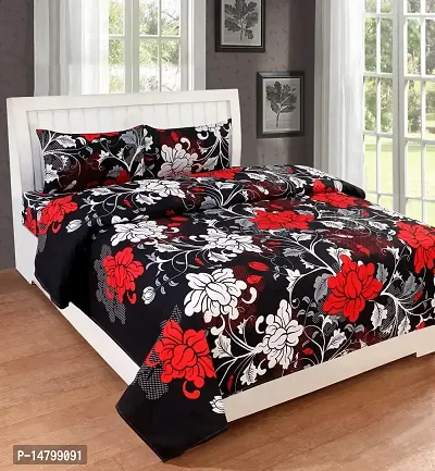 3D Polycotton Double Bed Bedsheet With Two Pillow Cover Size 90 X 90 Inch Red White Flower Design