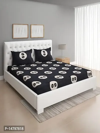 Neekshaa Kids Printed Elastic Fitted Glace Cotton Double Bedsheet with Two Pillow Covers_Size-72x78+8 inches (Panda Design)-thumb2