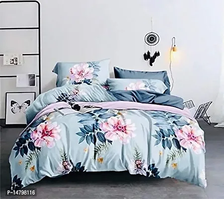 Neekshaa 200 TC Cotton Double Bed Printed Bedsheet with Two Pillow Covers_Size-90*90 inch (Blue Flower Design)-thumb0