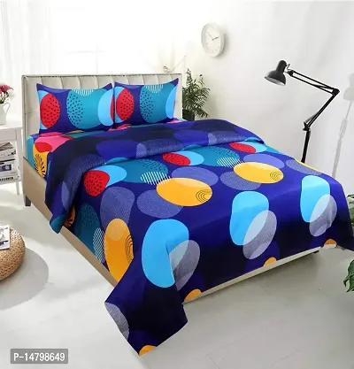 Neekshaa 3D Polycotton Double Bed bedsheet with Two Pillow Cover_Size-88 * 88 inch (Blue Circle Design)