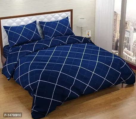 Neekshaa 220 TC Cotton Double Bed Printed Bedsheet with Two Pillow Covers_Size-90*90 inch (Dark Blue Design)