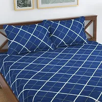 Neekshaa Elastic Fitted Glace Cotton Double Printed Bedsheet with Two Pillow Covers_Size-72x78+8 inches (Dark Blue Design)-thumb2