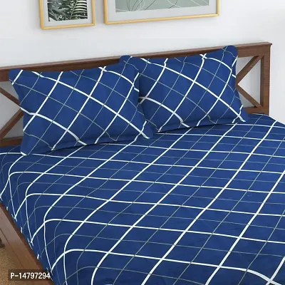 Neekshaa Elastic Fitted Glace Cotton Double Printed Bedsheet with Two Pillow Covers_Size-72x78+8 inches (Dark Blue Design)-thumb3