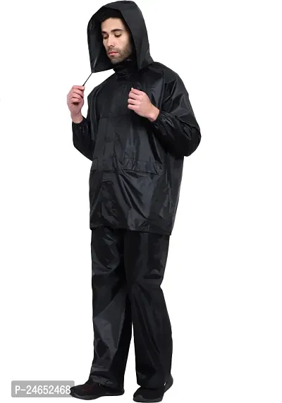 Neekshaa Raincoat for Men Waterproof Raincoat with Hood Raincoat for Men Bike Rain Suit Rain Jacket Suit with Storage Bag Size-Free (Black)-thumb3