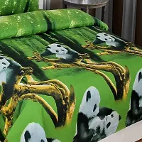 Neekshaa 3D Polycotton Double Bed bedsheet with Two Pillow Cover_Size-88 * 88 inch (Green Panda Design)-thumb1