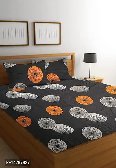 Neekshaa Elastic Fitted Cotton Double Printed Bedsheet with Two Pillow Covers_Size-72x78+8 inches (Dark Grey Design)