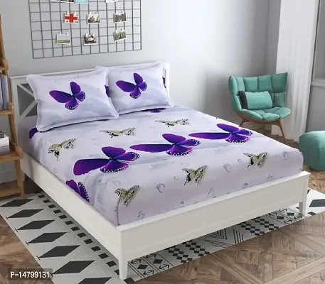 Neekshaa 3D Polycotton Double Bed Bedsheet with Two Pillow Covers_Size-90 * 90 inch (Butterfly Design)