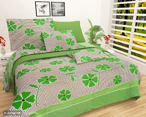 Neekshaa 3D Polycotton Double Bed Bedsheet with Two Pillow Covers_Size-90 * 90 inch (Green Fruity Design)