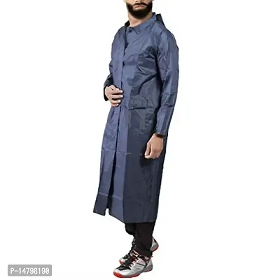 Neekshaa Men's Solid Rain Coat/Overcoat with Hoods and Side Pockets, 100% Waterproof Raincoat for Men-thumb2