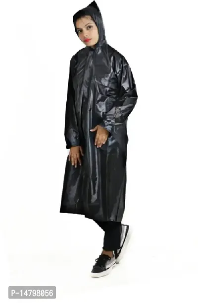 Neekshaa Women's Solid Rain Coat/Overcoat with Hoods and Side Pocket 100% Waterproof Raincoat-thumb0