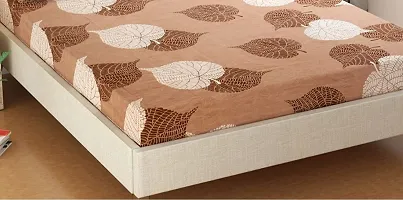 Neekshaa Glace Cotton Elastic Fitted Double Printed Bedsheet with Two Pillow Covers_Size-72x78+8 inches (Brown Leaf Design)-thumb1