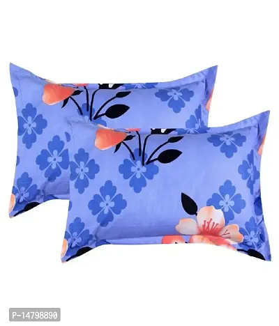 Neekshaa Elastic Fitted Cotton Double Printed Bedsheet with Two Pillow Covers_Size-72x78+8 inches (Blue Flower Design)-thumb3