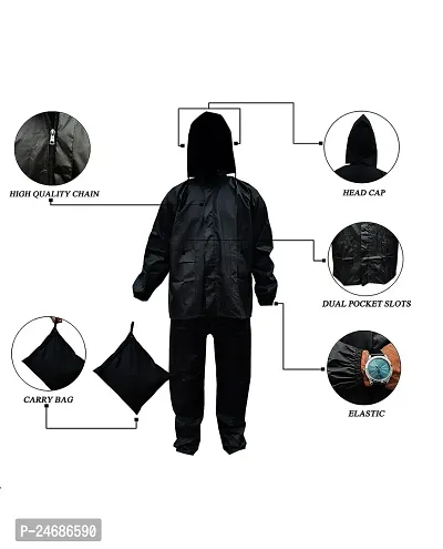 Neekshaa Lightweight Waterproof Raincoat Set of Top  Bottom for Men with hood Size- XXL (Black)-thumb3
