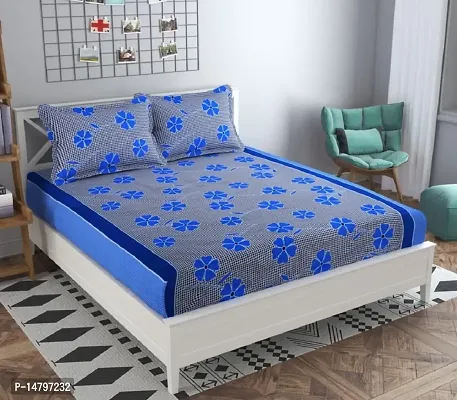 Neekshaa 3D Polycotton Double Bed Bedsheet with Two Pillow Covers_Size-90 * 90 inch (Blue Fruity Design)
