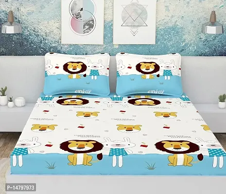 Neekshaa Kids Printed Elastic Fitted Glace Cotton Double Bedsheet with Two Pillow Covers_Size-72x78+8 inches (Lion Design)-thumb2