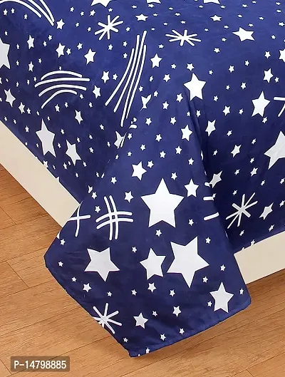 Neekshaa 3D Polycotton Double Bed bedsheet with Two Pillow Cover_Size-88 * 88 inch (Blue Star Design)-thumb2