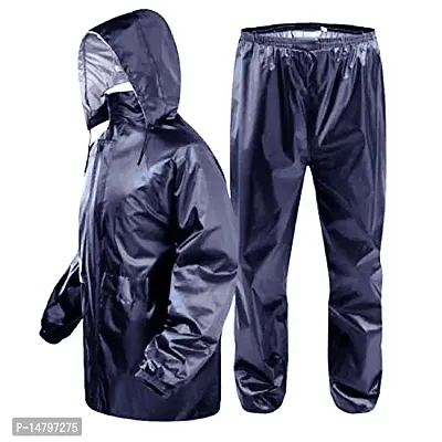 Overcoat With Hood Side Pocket 100 Per Waterproof Portable Rain Suit Black Blue-thumb0