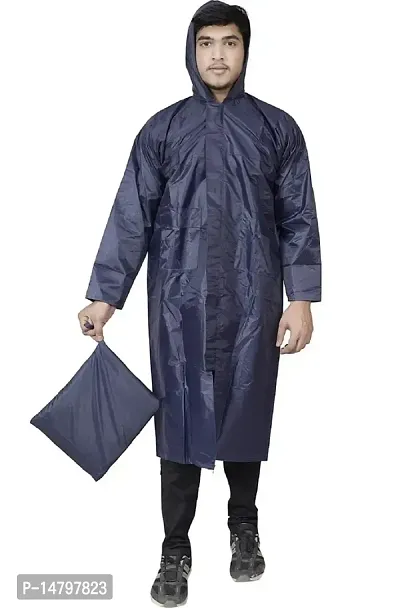 Men Solid Overcoat With Hoods And Side Pocket 100 Per Waterproof Raincoat-thumb0