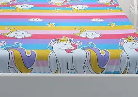 Neekshaa Kids Printed Elastic Fitted Glace Cotton Double Bedsheet with Two Pillow Covers_Size-72x78+8 inches (Unicorn Design)-thumb2