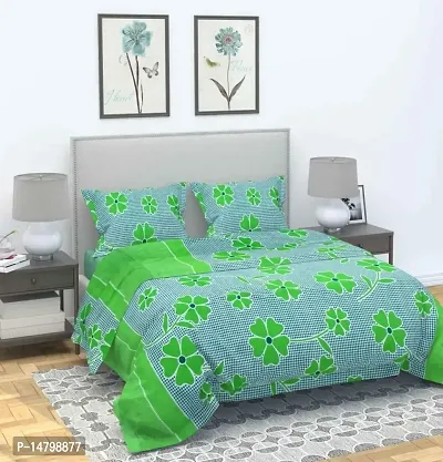 Neekshaa 3D Polycotton Double Bed bedsheet with Two Pillow Cover_Size-90 * 90 inch (Green Fruity Design)