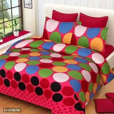 Neekshaa 3D Polycotton Double Bed bedsheet with Two Pillow Cover_Size-88 * 88 inch (Multi Circle Design)-thumb0