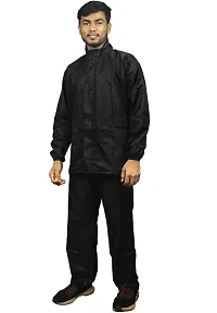 Neekshaa Men Rainwear Men Raincoat Set Coat with Pant Waterproof with Adjustable Hood Rainsuit Size-L (Black)-thumb1