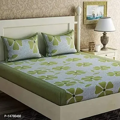 Neekshaa 3D Polycotton Double Bed bedsheet with Two Pillow Cover_Size-88 * 88 inch (Green Fruity Design)