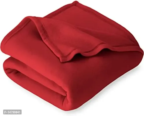 Neekshaa All Season Multipurpose Plain Fleece Polar Single Bed Light Weight Blanket, Color- Red (228 x 152 cm)-thumb0