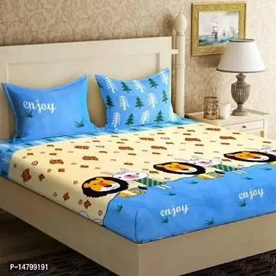 Neekshaa Kids Printed Cotton Elastic Fitted Double Bedsheet with Two Pillow Covers_Size-72x78+8 inches (Lion Design)
