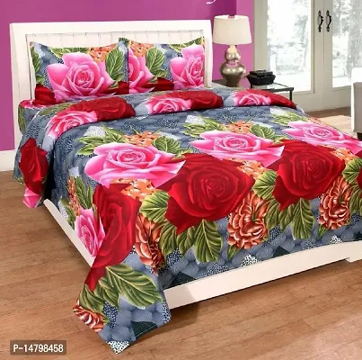 Neekshaa 3D Polycotton Double Bed bedsheet with Two Pillow Cover_Size-88 * 88 inch (Green Floral Design)