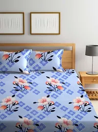 Neekshaa Elastic Fitted Cotton Double Printed Bedsheet with Two Pillow Covers_Size-72x78+8 inches (Blue Flower Design)-thumb1